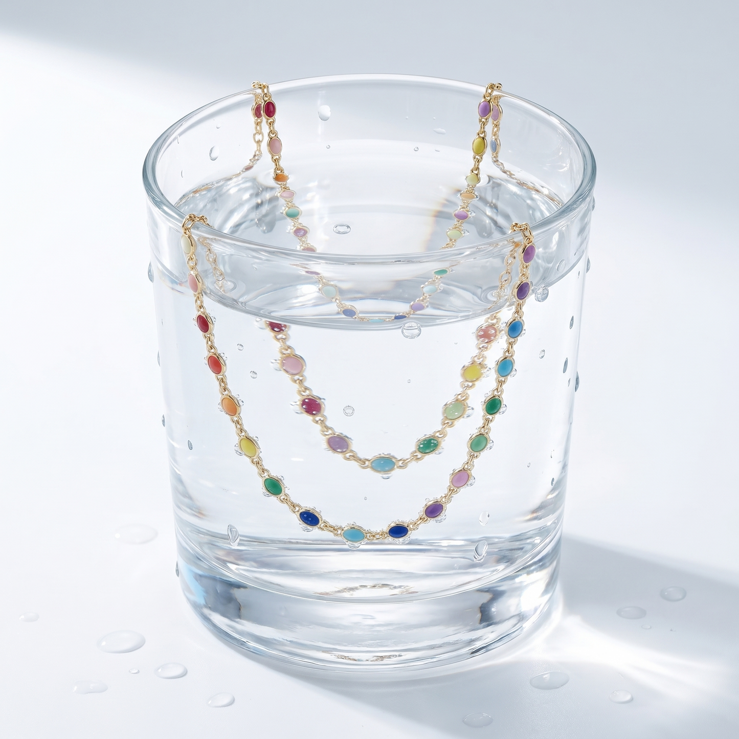 Choker Arcobaleno Multi-Stone Oro 18K - test waterproof in acqua - UpperEast Jewels