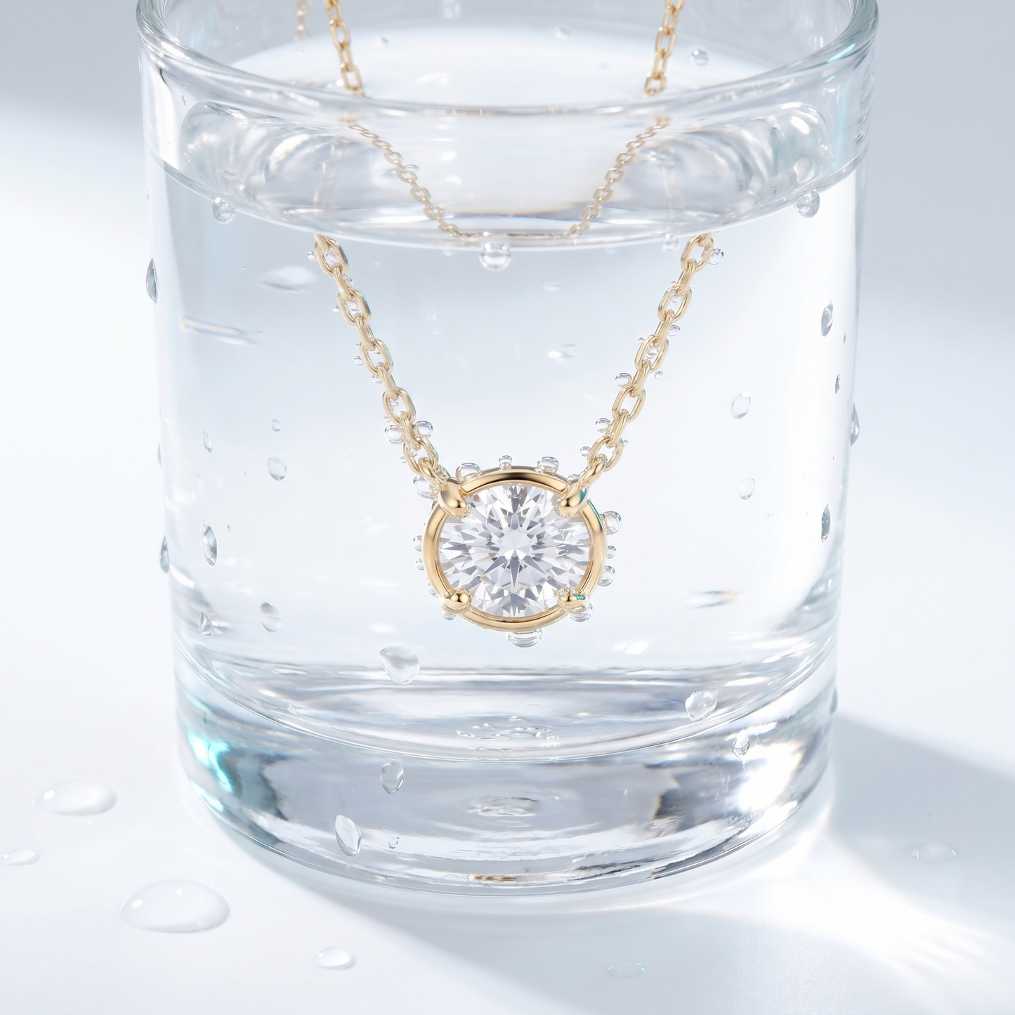 Pendente Solitaire Mini Oro 18K - test waterproof in acqua - UpperEast Jewels
