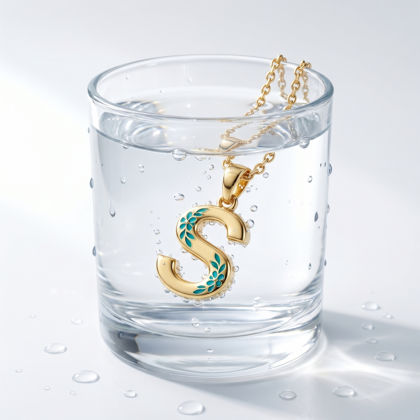 Collana Iniziale Lettera Oro 18K - test waterproof in acqua - UpperEast Jewels