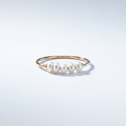 Anello Mini Perle Cinque Oro 18K waterproof anti-allergico UpperEast Jewels