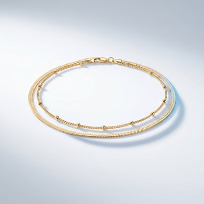 Cavigliera Layered Doppia Oro 18K waterproof anti-allergico UpperEast Jewels
