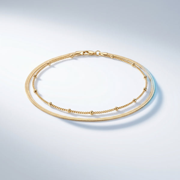 Cavigliera Layered Doppia Oro 18K