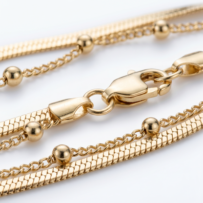 Cavigliera Layered Doppia Oro 18K - dettaglio macro lavorazione - UpperEast Jewels