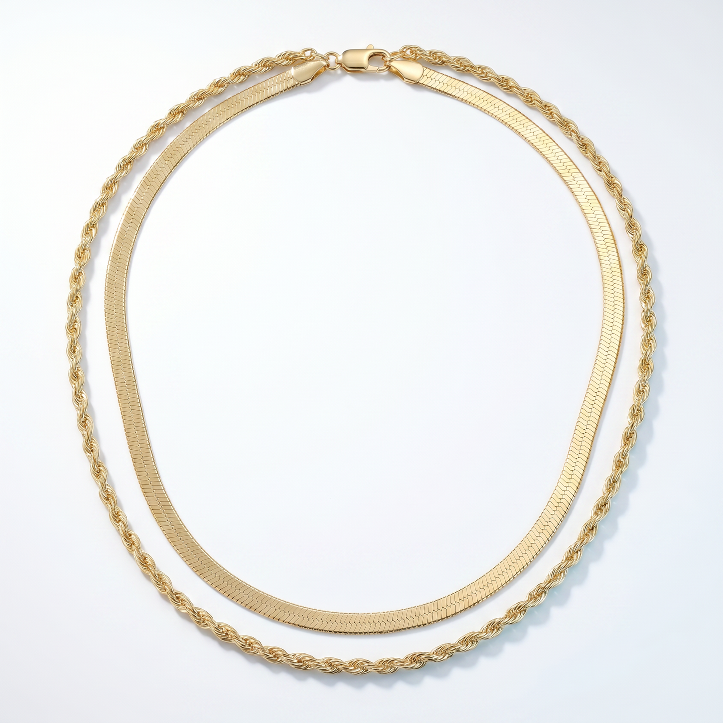 Collana Layered Ios Herringbone Oro 18K - vista dall'alto top-down - UpperEast Jewels