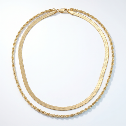 Collana Layered Ios Herringbone Oro 18K - vista dall'alto top-down - UpperEast Jewels