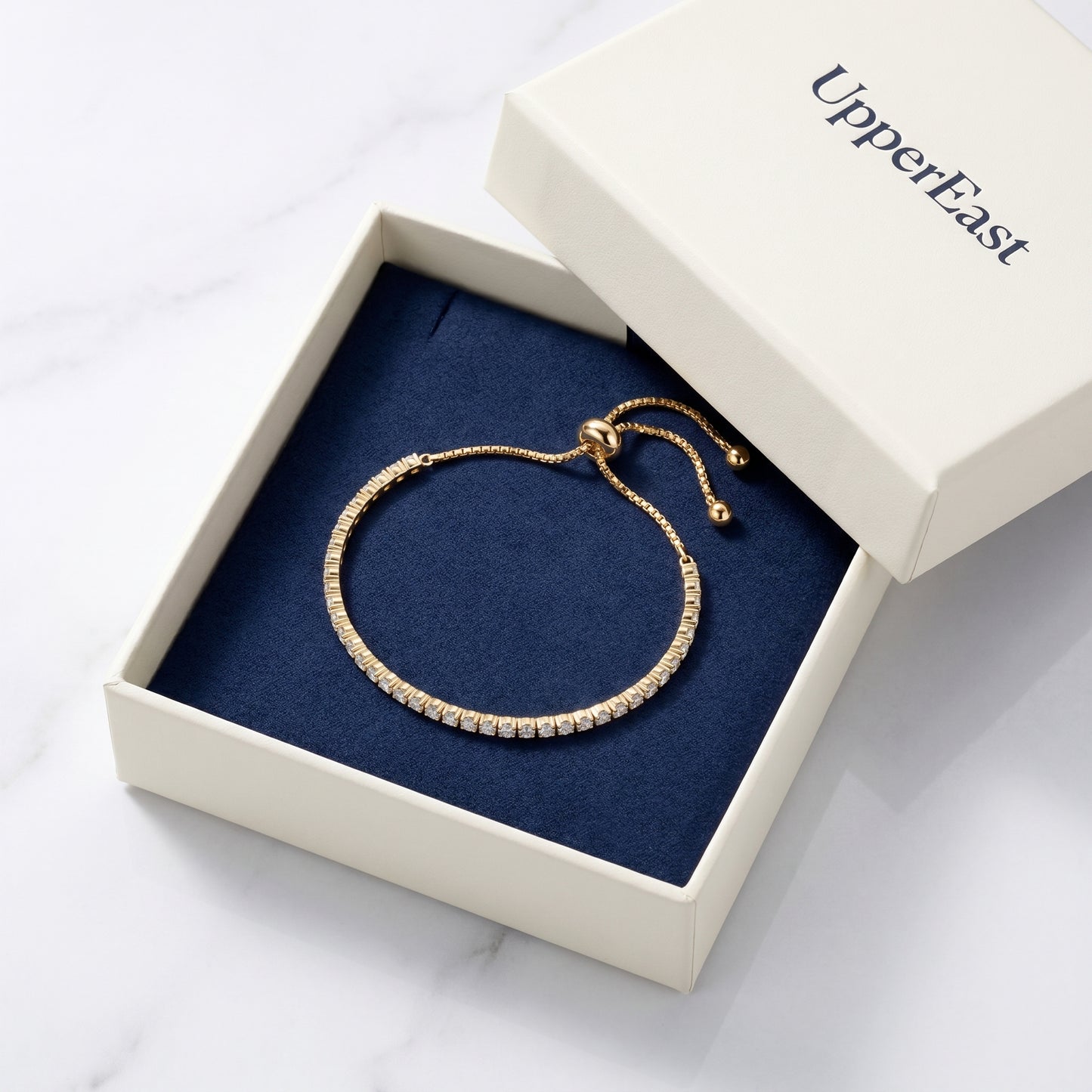 Bracciale Tennis Slider Regolabile Oro 18K - confezione regalo UpperEast - UpperEast Jewels