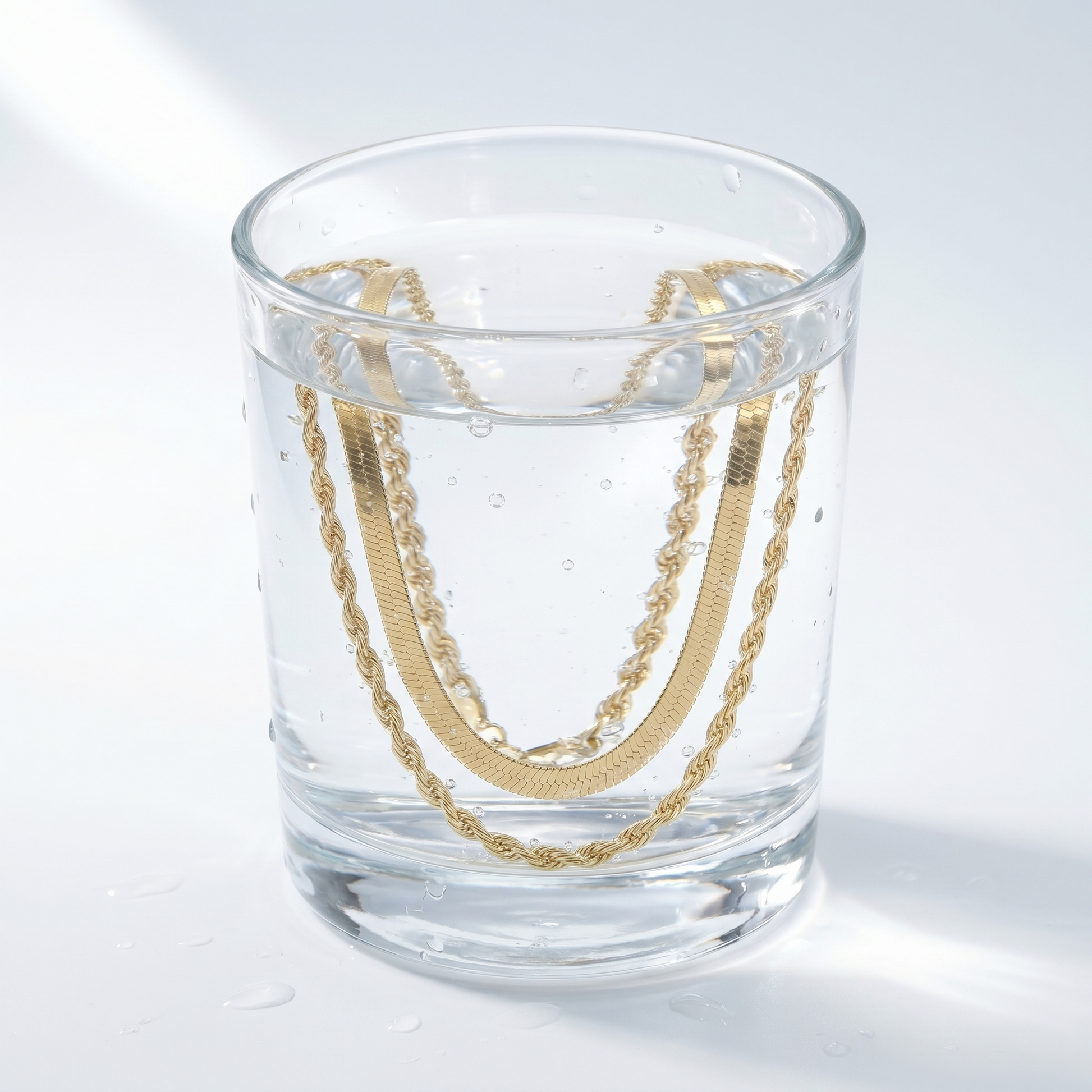 Collana Layered Ios Herringbone Oro 18K - test waterproof in acqua - UpperEast Jewels