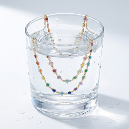 Choker Arcobaleno Multi-Stone Oro 18K - test waterproof in acqua - UpperEast Jewels