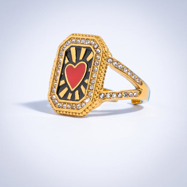 Anello Cuore Smalto Statement Oro 18K