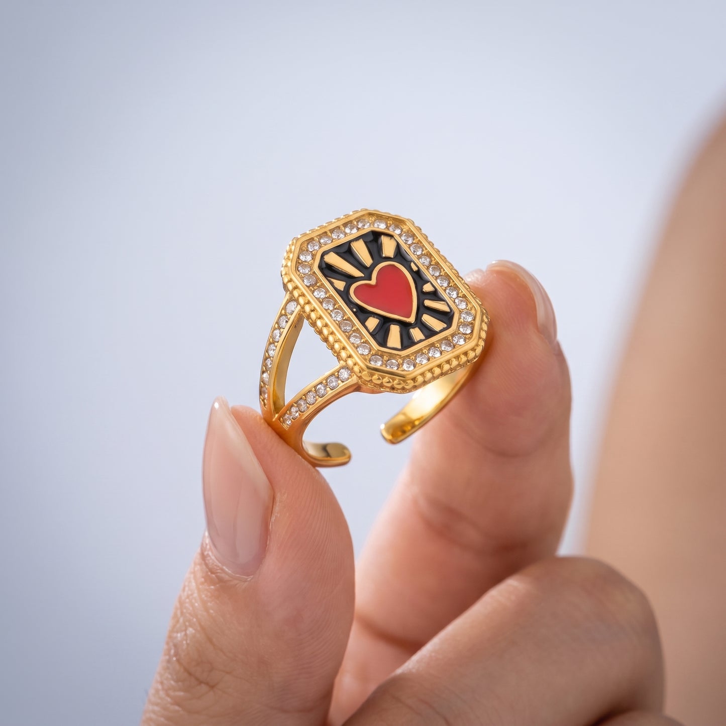Anello Cuore Smalto Statement Oro 18K