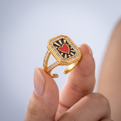 Anello Cuore Smalto Statement Oro 18K