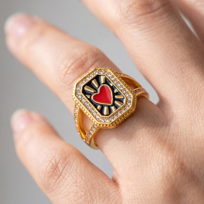 Anello Cuore Smalto Statement Oro 18K