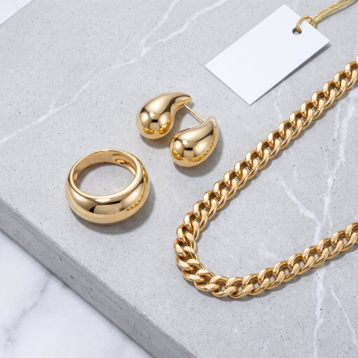 18K gold plated plain dome ring styled with other UpperEast jewellery