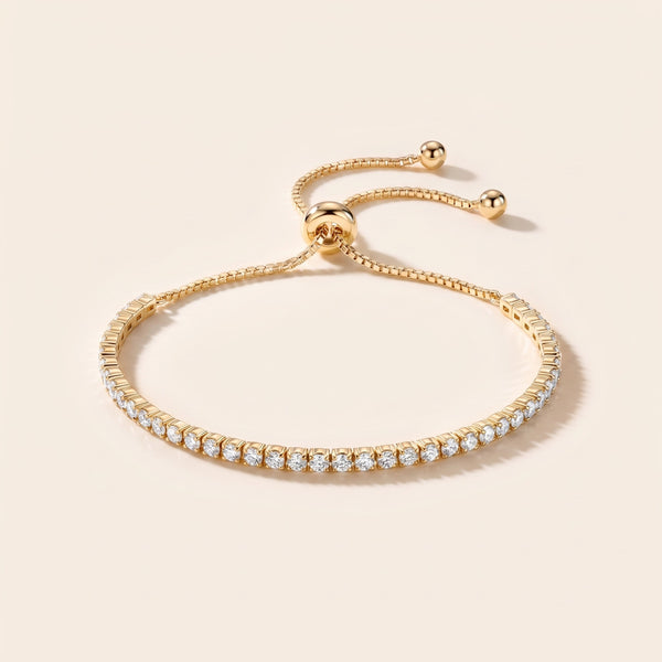 Pulsera tennis ajustable bañada en oro de 18K