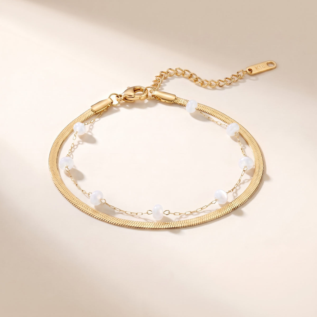 Tobillera doble de cadena snake bañada en oro de 18K