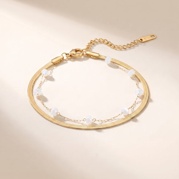 Tobillera doble de cadena snake bañada en oro de 18K