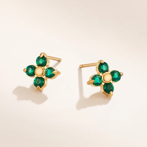 Pendientes flor verde esmeralda bañados en oro de 18K