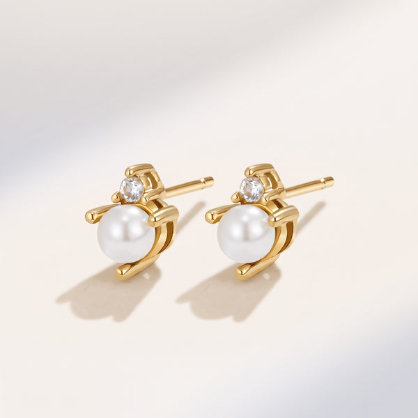 Pendientes de perla y cristal bañados en oro de 18K