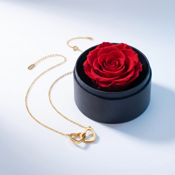 Set Regalo Rosa Eterna & Collana Cuori Oro 18K