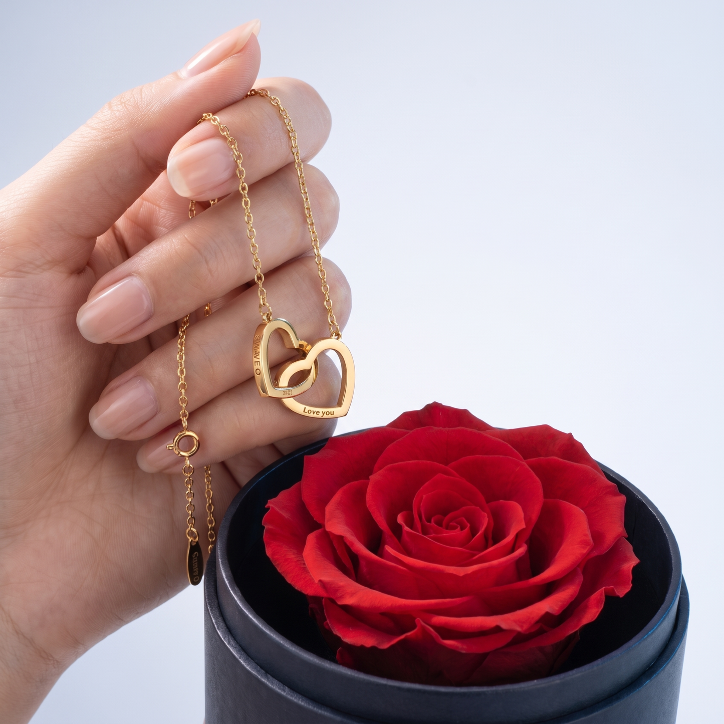 Set Regalo Rosa Eterna & Collana Cuori Oro 18K