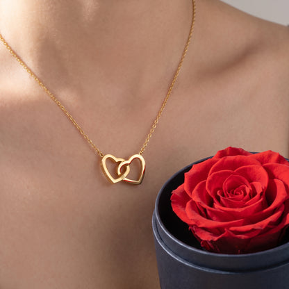 Set Regalo Rosa Eterna & Collana Cuori Oro 18K