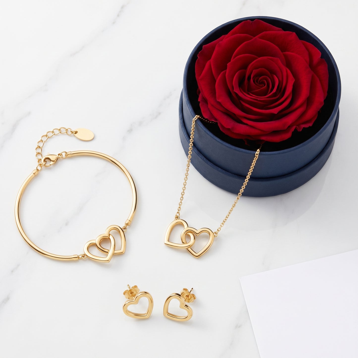 Set Regalo Rosa Eterna & Collana Cuori Oro 18K