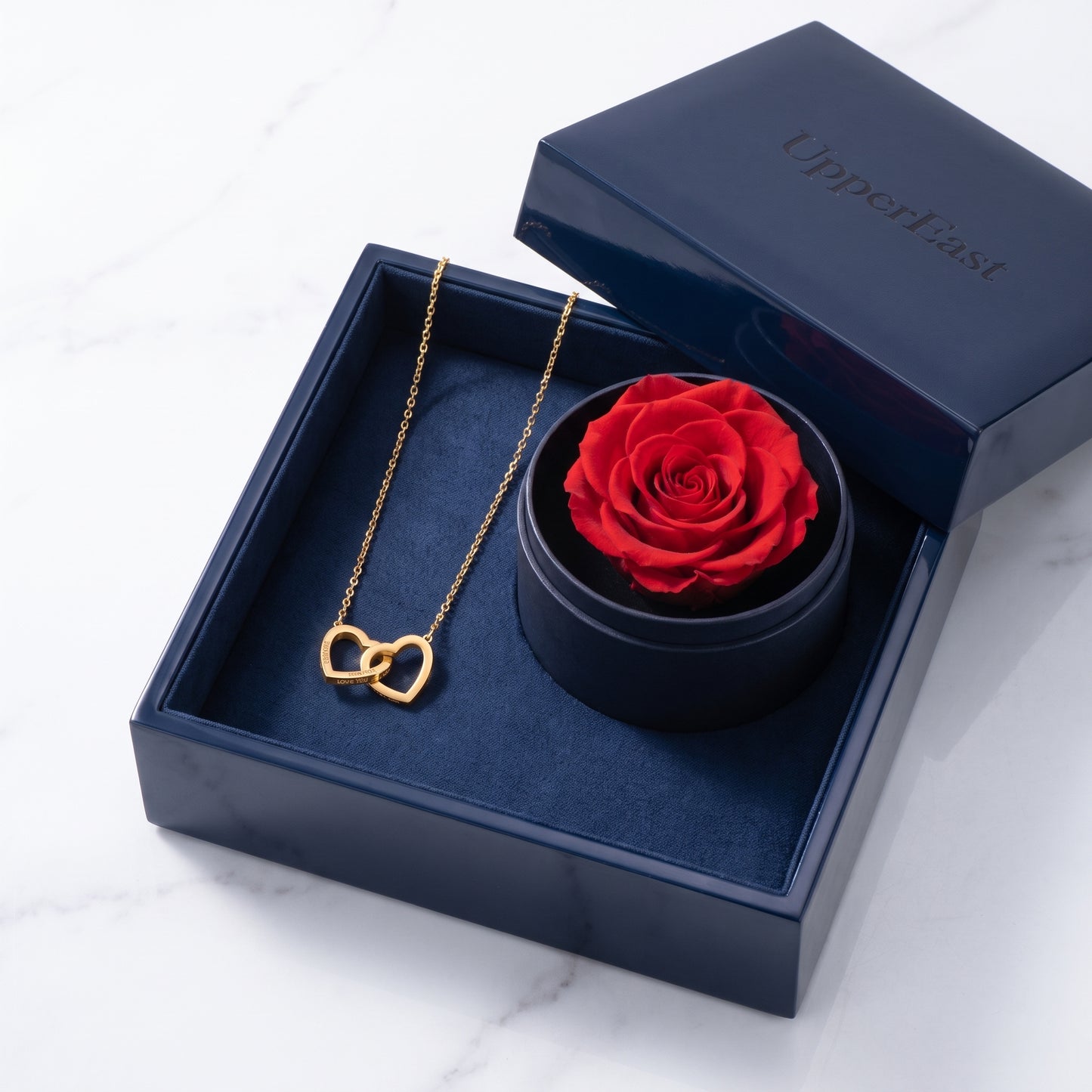 Set Regalo Rosa Eterna & Collana Cuori Oro 18K