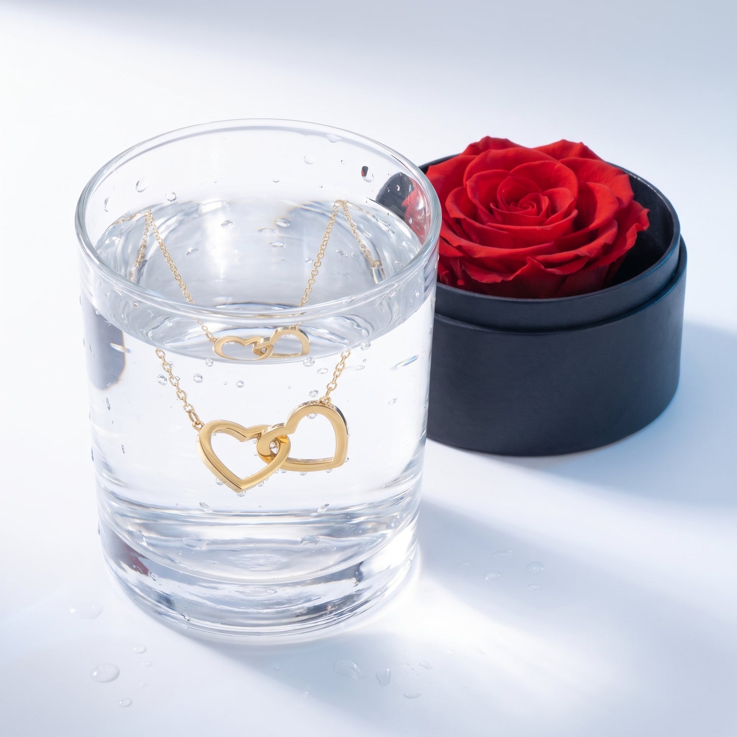 Set Regalo Rosa Eterna & Collana Cuori Oro 18K