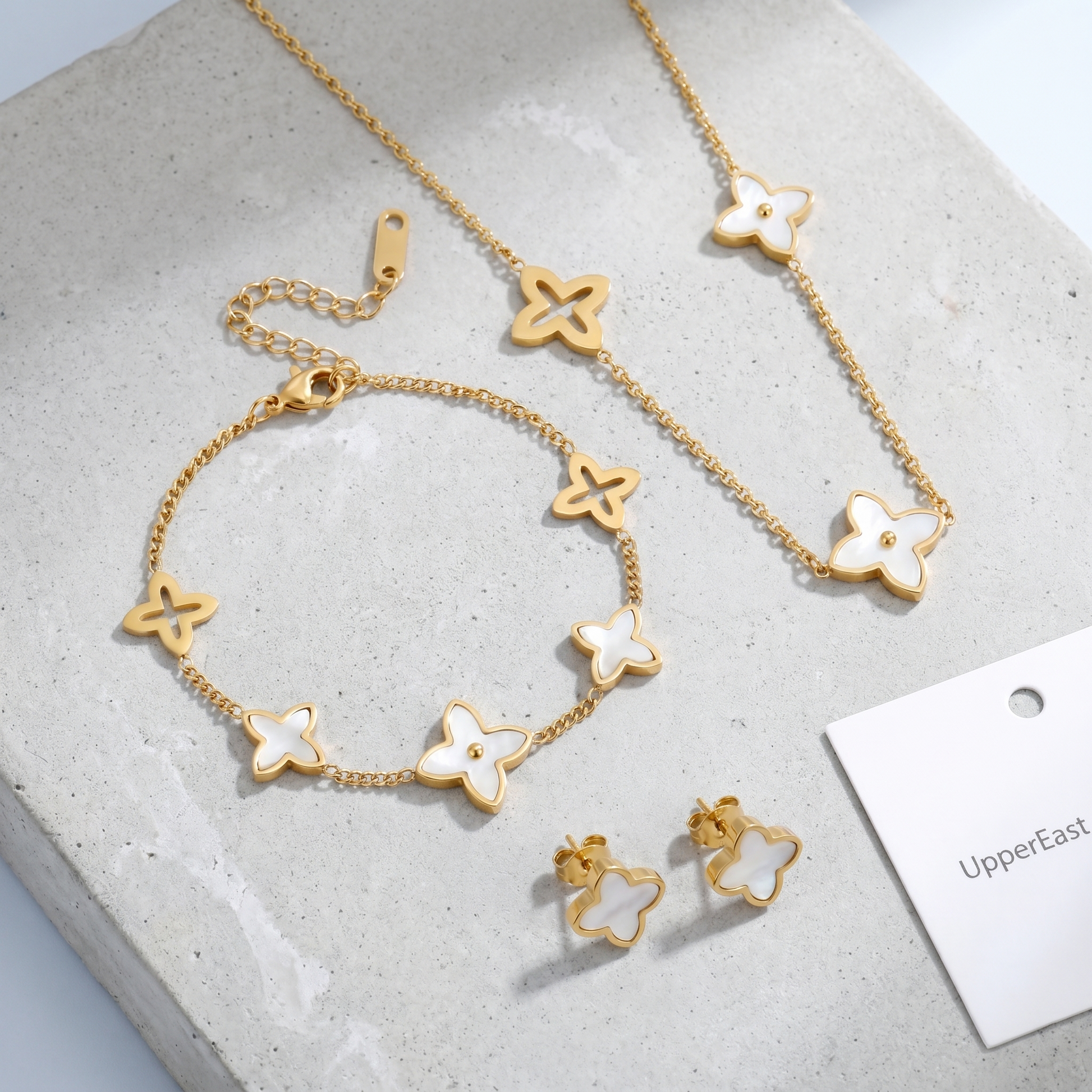 Bracciale Fiore Bianco Oro 18K — 07-stack-styled