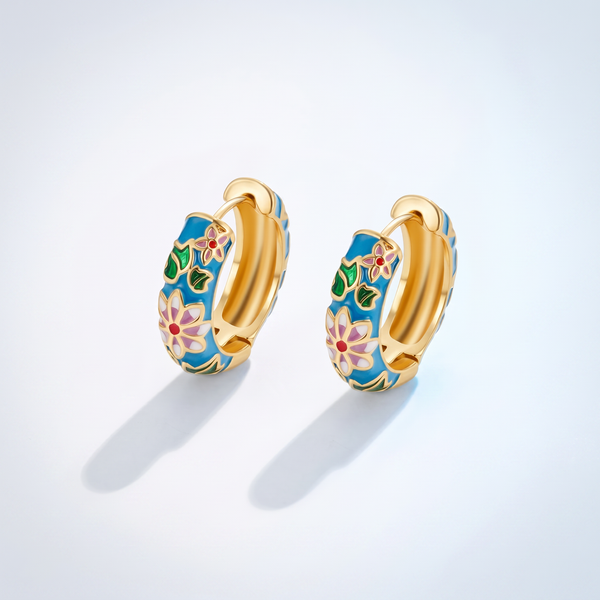 Orecchini Cloisonné Fiore Oro 18K
