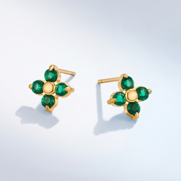 Orecchini Fiore Smeraldo Mini Oro 18K