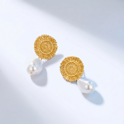 Orecchini Goccia Perla & Fiore Oro 18K — 01-master-hero