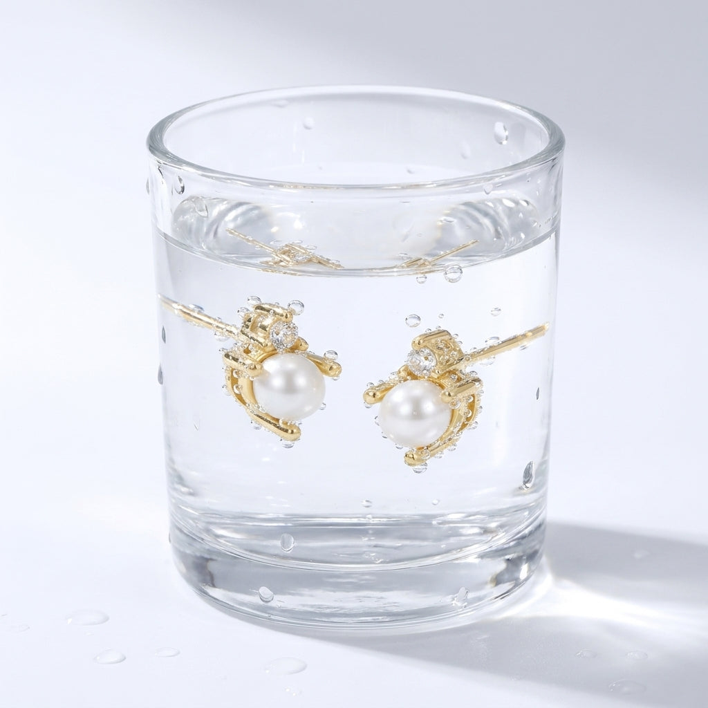 Orecchini Perla & Cristallo Oro 18K — 09-stress-proof